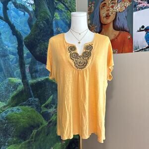 j. jill mustard linen embroidered boho top - petite large